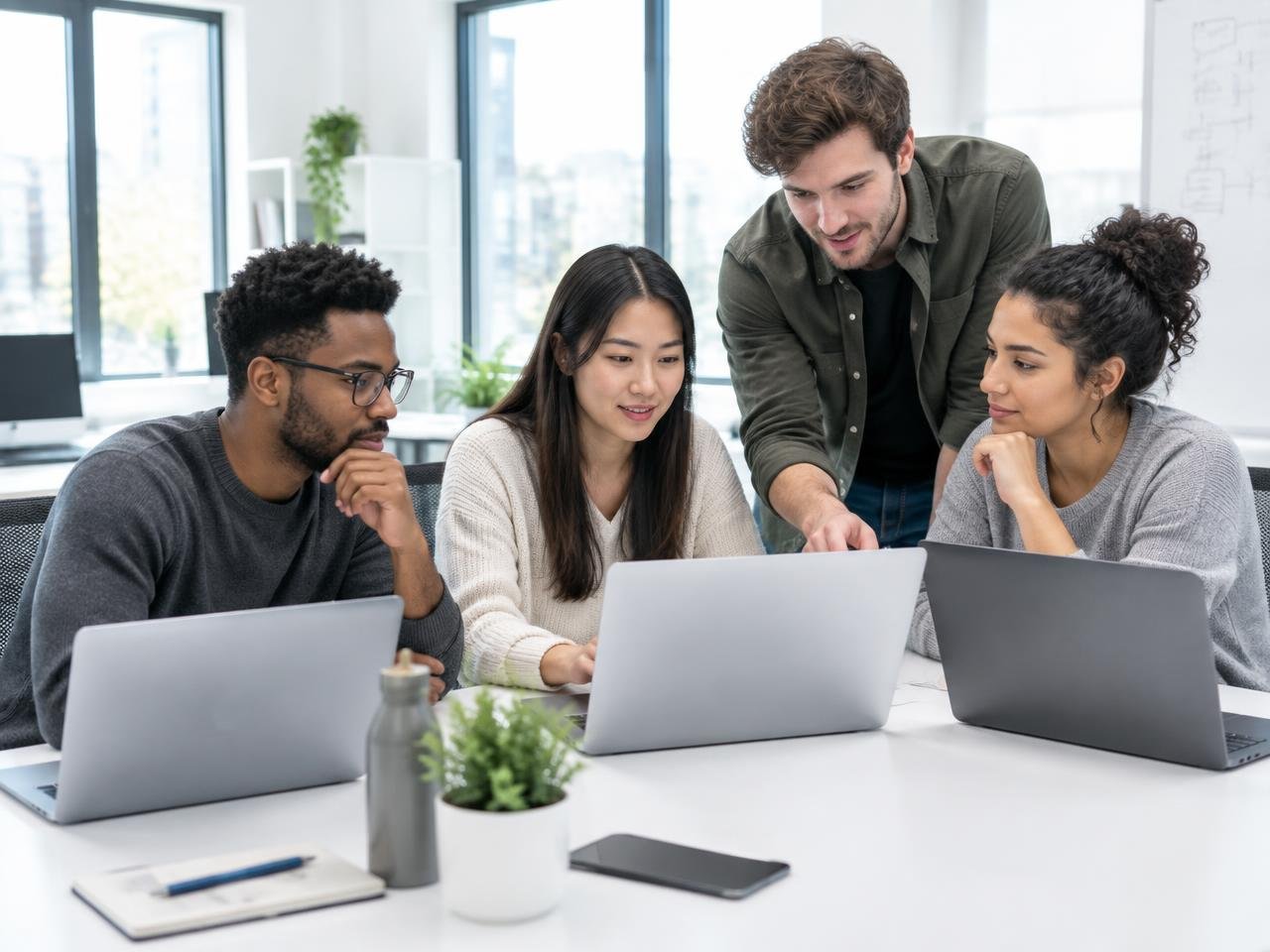 Equipe de desenvolvimento da CodeHex analisando um projeto em conjunto